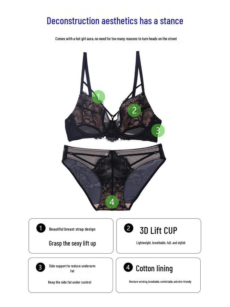 French Lace Lingerie Set: Sexy Pure Desire Bra for Breast Enhancement, Perfect for Small to Large Busts