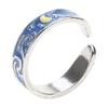 Van Gogh Starry for Sky Ring Open Lover Couple Ring Adjustable Finger Ring for A