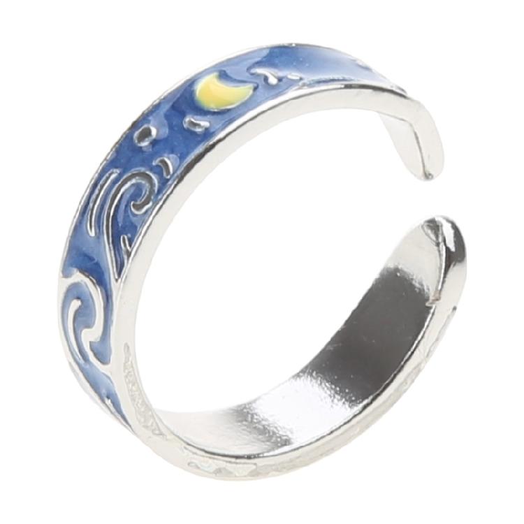 Van Gogh Starry for Sky Ring Open Lover Couple Ring Adjustable Finger Ring for A