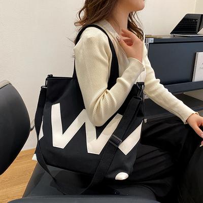 Sacs à main fourre-tout à blocs de couleurs à la mode pour femmes, sac à bandoulière en toile pour femmes, sacs fourre-tout décontractés avec lettre W