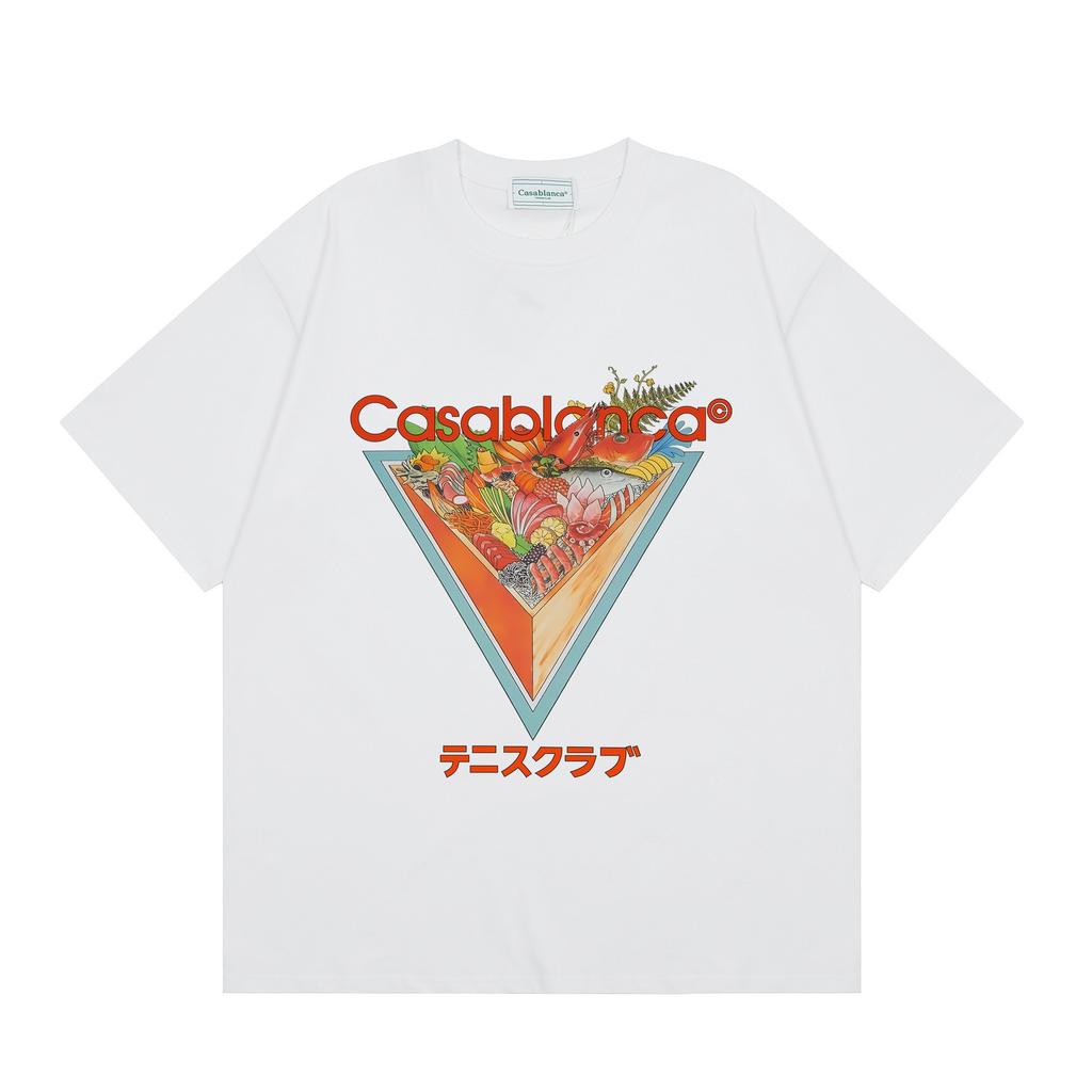 Grenzüberschreitend auf Lager exklusiv Casablanca Doppelgaze reine Baumwolle Unisex T-Shirt Hip-Hop lässig Kurzarm locker Rundhals