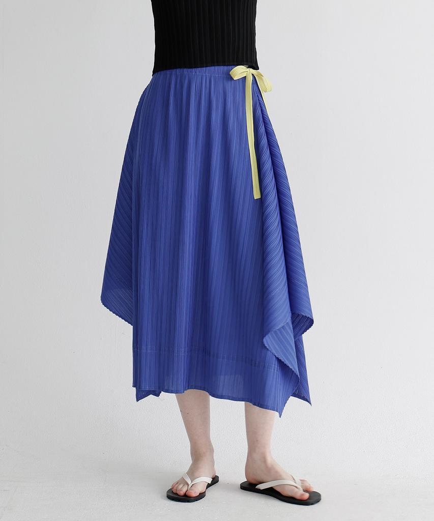 Waiowai Asymmetrical Color Ribbon Flare Skirt_Blue