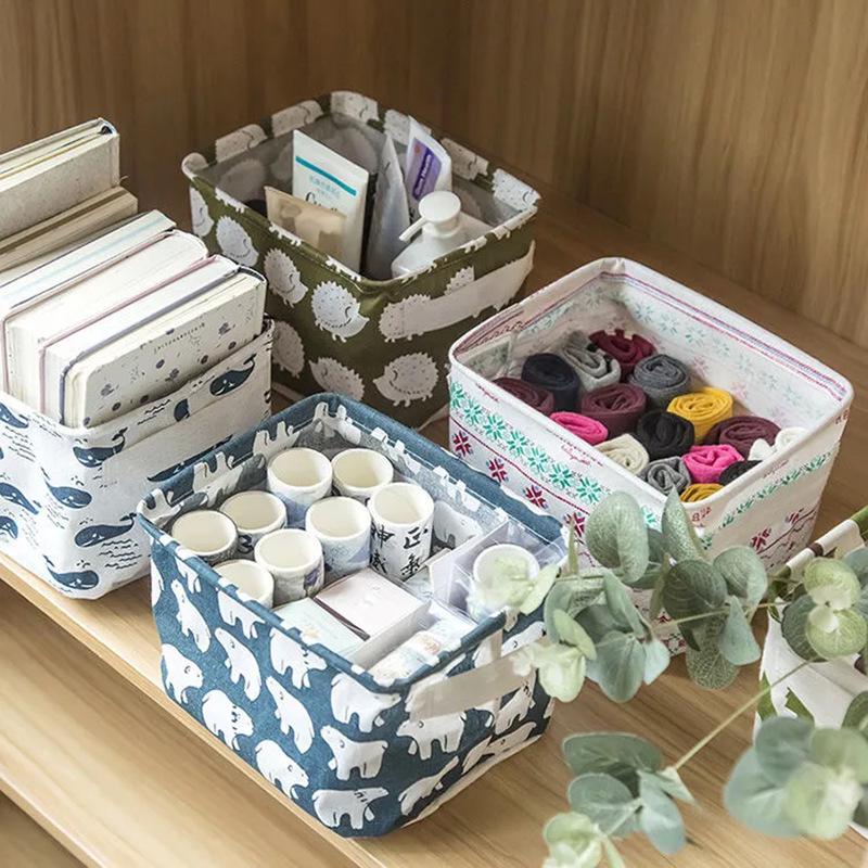 Compact Square Cotton Linen Storage Basket