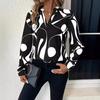 Women's Elegant V-Neck Shirt Casual Print Long Sleeve Shirt for Spring