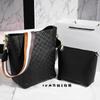 New Women's Bag Fashionable Versatile Embossed Solid Color Bucket Bag High-end Wide Shoulder Strap Commuter Shoulder Messenger Bag