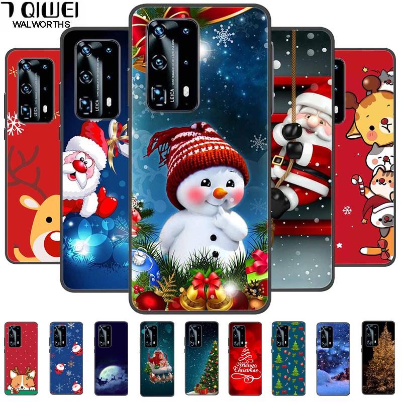 Christmas Phone Cases For Huawei P40 P20 Pro P40 P20 Lite P40 P20Case Black Silicone TPU Soft Cover Santa Claus TPU Bumper Funda