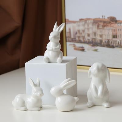 Piccole statuette di coniglietti pasquali, simpatiche sculture di coniglietti bianchi in ceramica, 8 modelli, decorazioni da scrivania, ornamenti animali, Pasqua