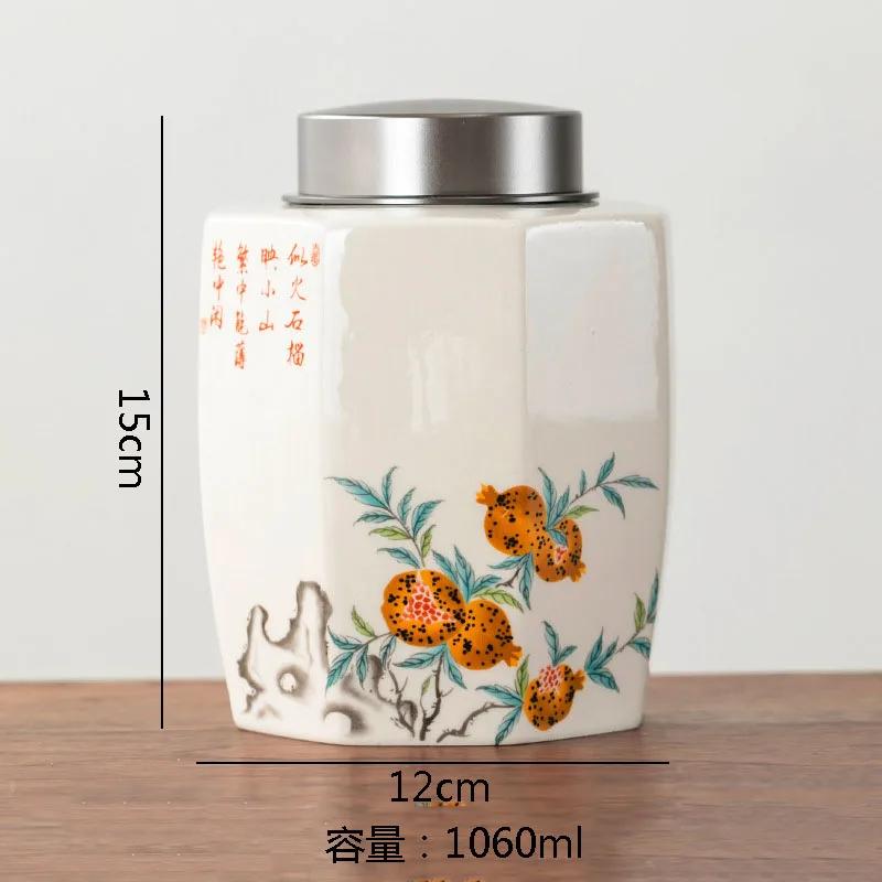 Retro Hand Painted Ceramic Tea Jar Tea Box Alloy Cover Sealed Moisture Proof Jar Tea Canister Candy Jar Household Teas Container