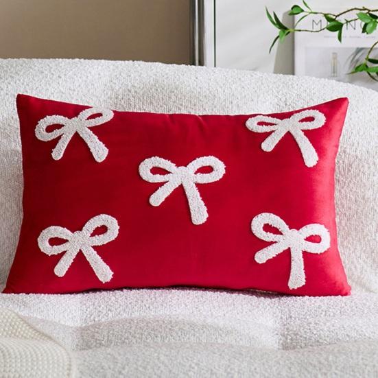 Throw Pillowcase Velvet Soft Decorative Cover Bow Pattern Multiple Sizes Cushion Case Sofa Bedroom Chair