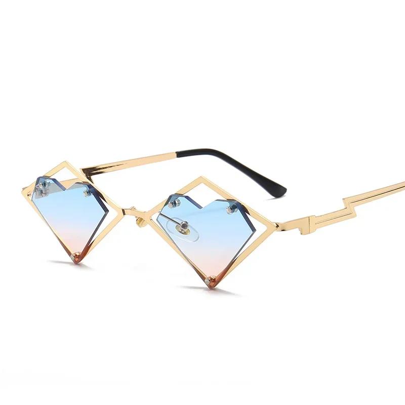 Heart Shape Sunglasses for Women Irregular Shape Gradient Color Lenses Metal Frame Y2k Personality Sun Glasses Hip-hop Eyewear