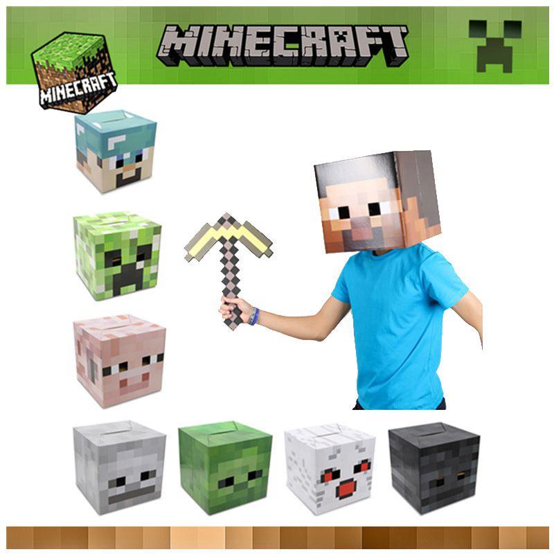 Minecraft Cardboard Head Cover Box Featuring Iconic Steve Creeper Enderman Design For Kids' Cosplay