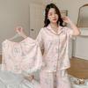 Silk Spring Bear Three-piece Women's Pajamas Cartoon Girl Wind Spring Summer Ice Silk Short-sleeved Cool Loungewear