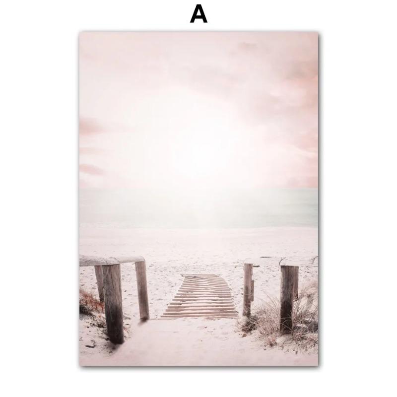 Travel Beach Wall Art Canvas Painting Summer Pink Sunny Bridge Conch Line Girl Posters And Prints Wall Picture For Living Room