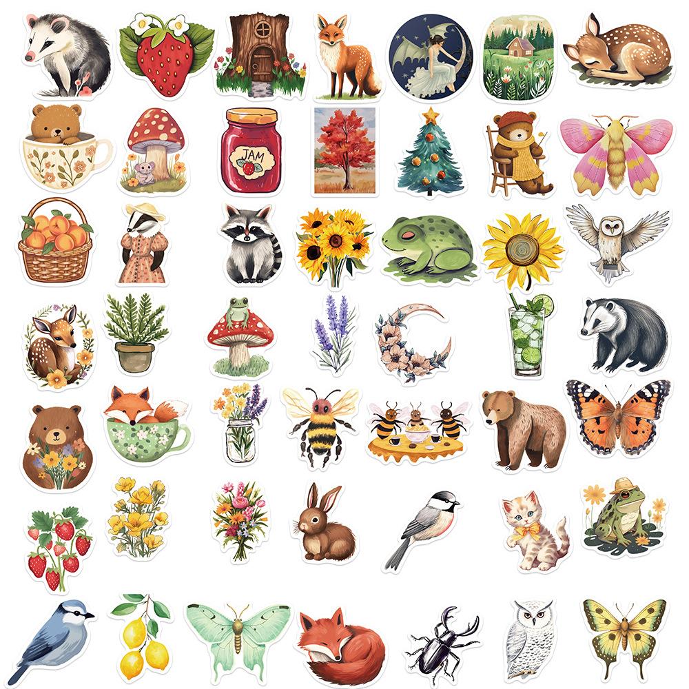 50 Cartoon Mysterious Forest Illustration Graffiti Stickers Personalized Decorative Guitar Notebook Suitcase DIY Waterproof