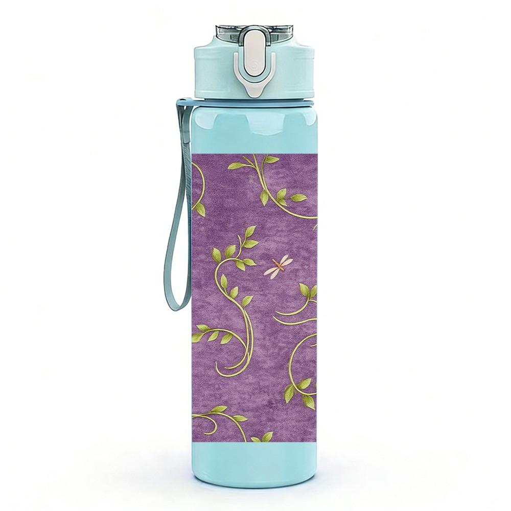 1PC Purple Gold Vintage Texture Print 750ml Color Plastic Sports Water Bottle Leakproof Flip Straw Lid Suitable for Sports Office Home Use