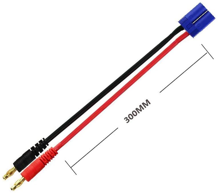 2-Pack EC5 Charging Cable with 4.0mm Banana Plugs | High Current Connector for RC LiPo Battery | Durable and Flexible | Blue, Red, Black