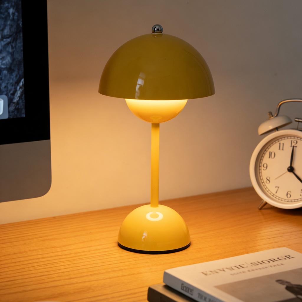 Lâmpada de mesa cogumelo recarregável por USB tri-color ajustável luminária de interior lâmpada de mesa botão de flor decoração de mesa de quarto