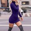 Women's Fashion High Neck Long Sleeve Knitted Bottoming Shirt Sexy Hip Wrap Dress