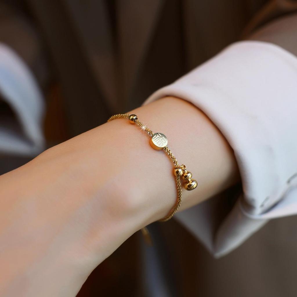 2026 Elegant Fu Character Gourd Bracelet: Luxurious New Chinese Style In High-End Titanium Steel