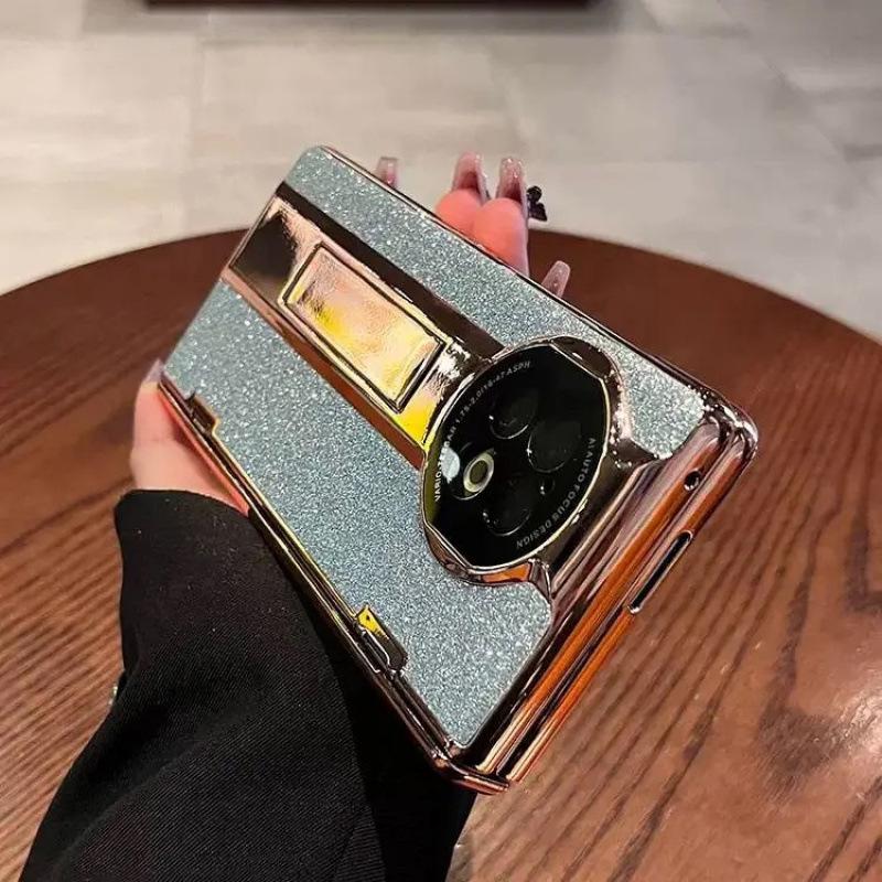 Étui à charnière en cuir pailleté pour Vivo X Fold2 & OPPO Find N2 avec protecteur d'écran