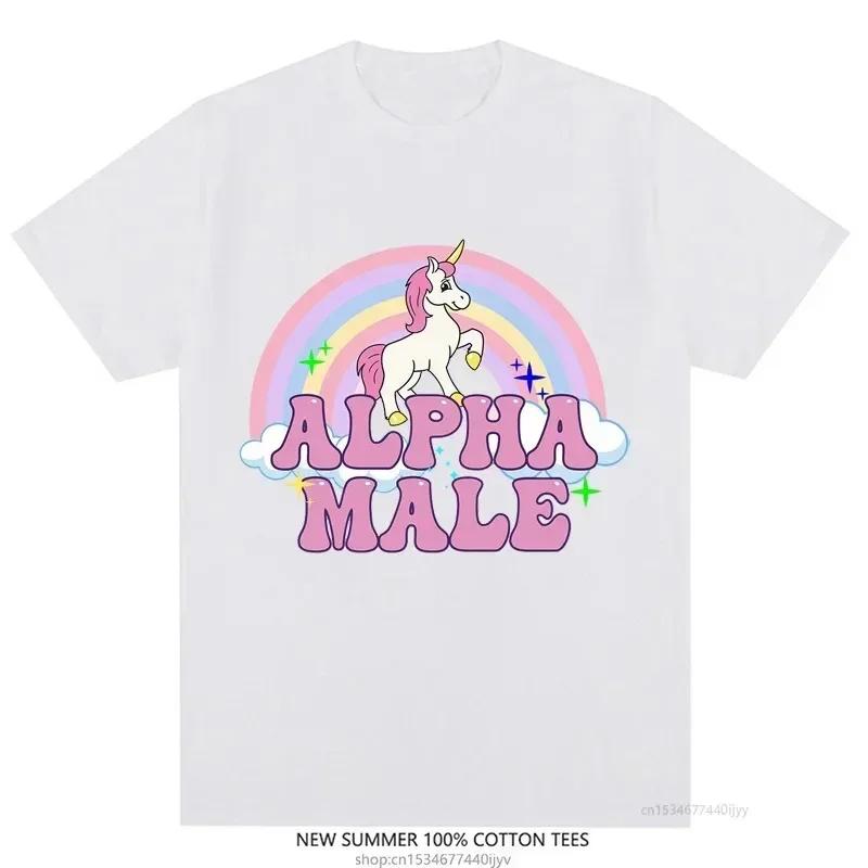 Alpha Male Unicorn Tee Rainbow Graphic Tees Lustige T-Shirts Damenmode Hip Hop Herren Tops Baumwolle Unisex Ästhetische Kleidung