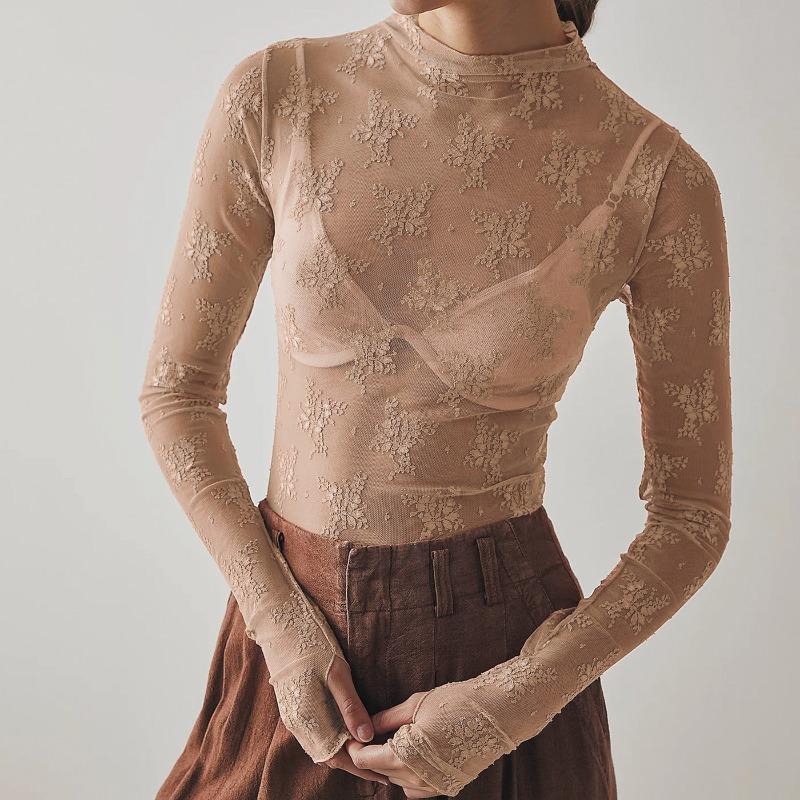 Perspective Lace Top Mesh Multi-color Bottoming Shirt Sexy Trend Shirt