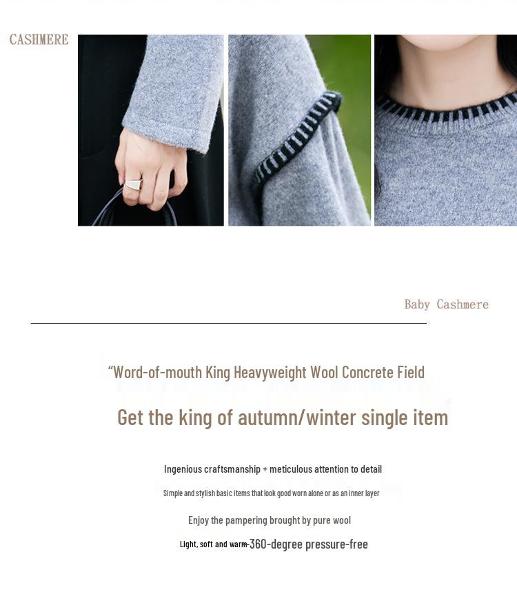 Women's Autumn/Winter Hand-Stitched Contrast Color Wool Pullover Sweater
