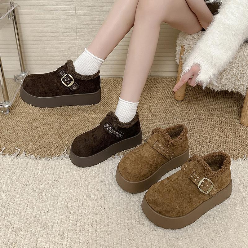 Women's Lightweight Thick Sole Winter Insulated Fur One Snow Boots Anti-slip Cushioning Wear-resistant Casual Sports Cotton Boots Hairy Leather Shoes