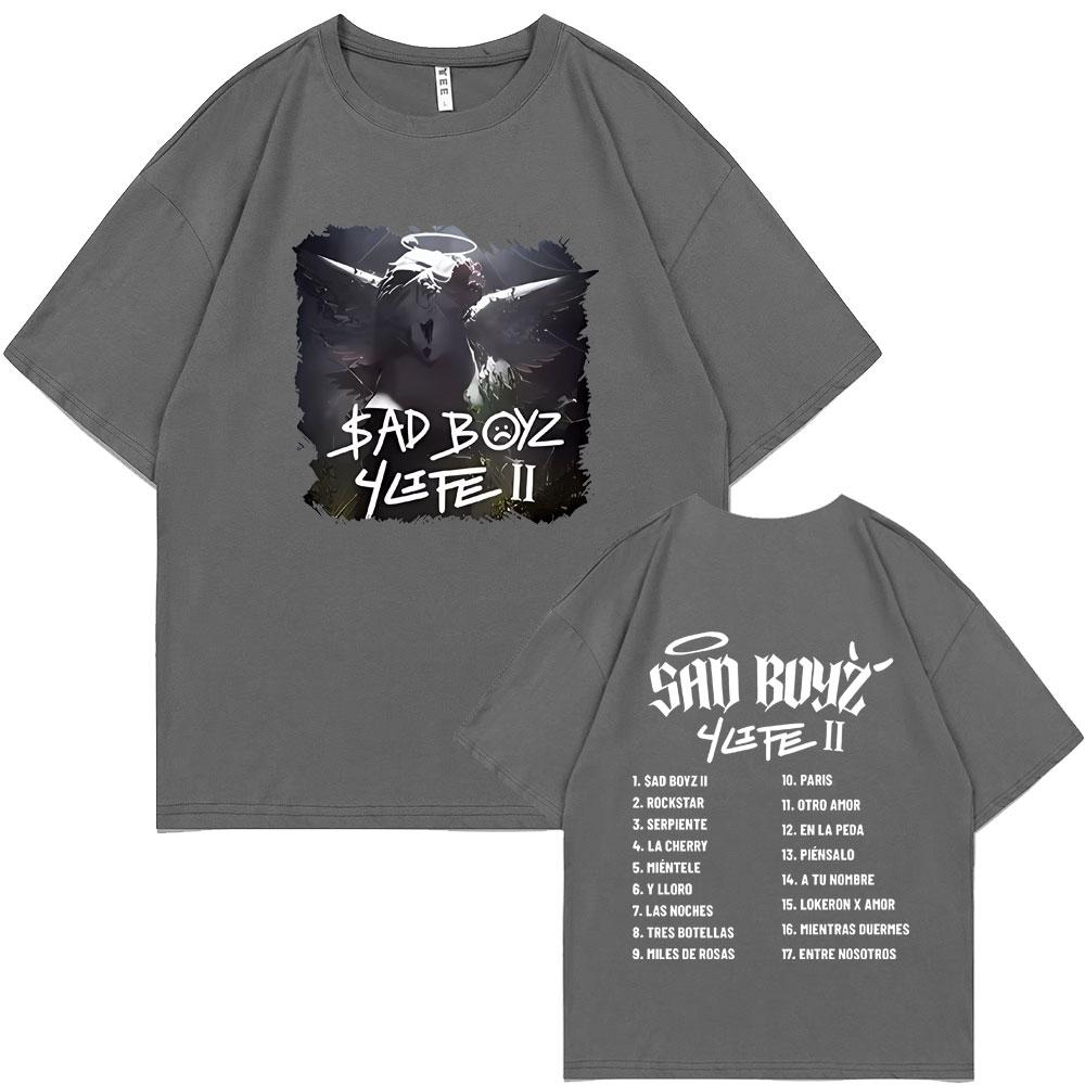Junior H Sad Boyz 4 Life Album Double Sided Print T-shirt Men Women Clothing Fashion Oversized T Shirts Men's Hip Hop Streetwear