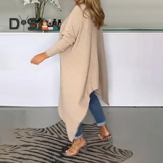 Women Tops High Collar Long Sleeve Solid Color Irregular Hem Pullover Tops Loose Fit Ribbed Tee Tops Daily Wear