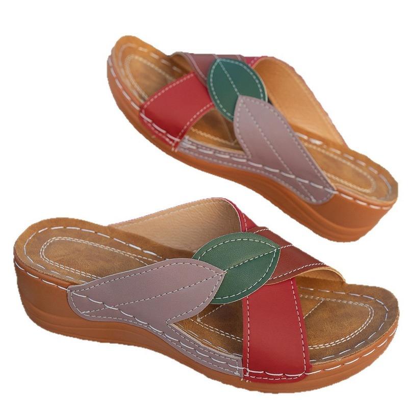 Summer new platform slippers women's shoes large size cross-strapped slippers beach shoes color matching fish mouth slippers
