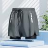 Mens Double-Layered Board Shorts Swim Trunks Quick-Dry Anti-Chafe Flat Front Beach Pool Surfing
