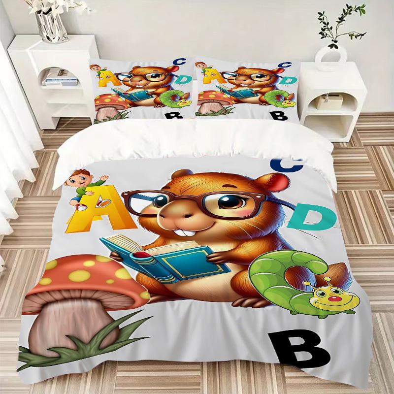 3pcs Capybara Print Duvet Cover Set - Machine Washable, Includes 1 Cover and 2 Pillowcases, No Core Included yy251013046