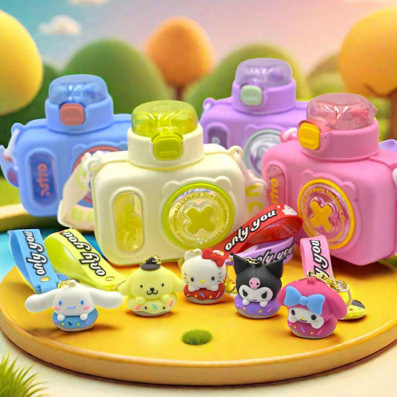 Summer Kids' Cute Drop-Proof Camera Straw Cup - High Temperature Resistant Crossbody Water Bottle