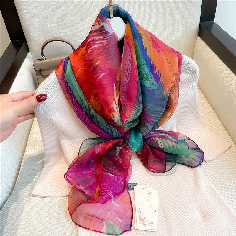 Yourou Yarn Scarf Women's Large Size Fashion Color Temperament Simulation Silk Large Shawl Commuter Sun Protection Light Luxury Silk Scarf