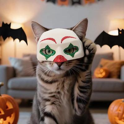 Klaunská kočičí maska Lesklá klaunská maska s kamínky Domácí mazlíčci Cosplay maska s otvory pro uši pro kočky Halloweenská kostýmová párty Focení