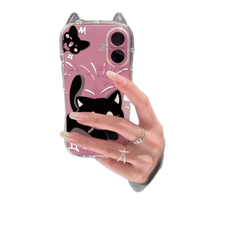 Scare the Black Cat for Apple IP16/17Promax Mobile Phone Case Air Cat Ears 15 Transparent 14 Cute 13 Soft