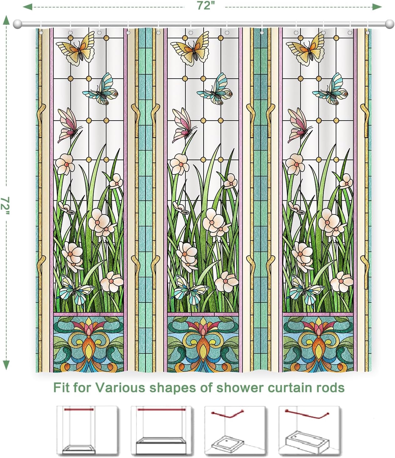 

Flower Butterfly Shower Curtain, Glaze Glass Chinese Screen Window Shower Curtain Green Floral Shower Curtain Sets Waterproof Po W60H190(CM)-1 Pcs
