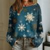 Women's Fashion Round Neck Long Sleeve Christmas Print Casual Pullover Sweater Top