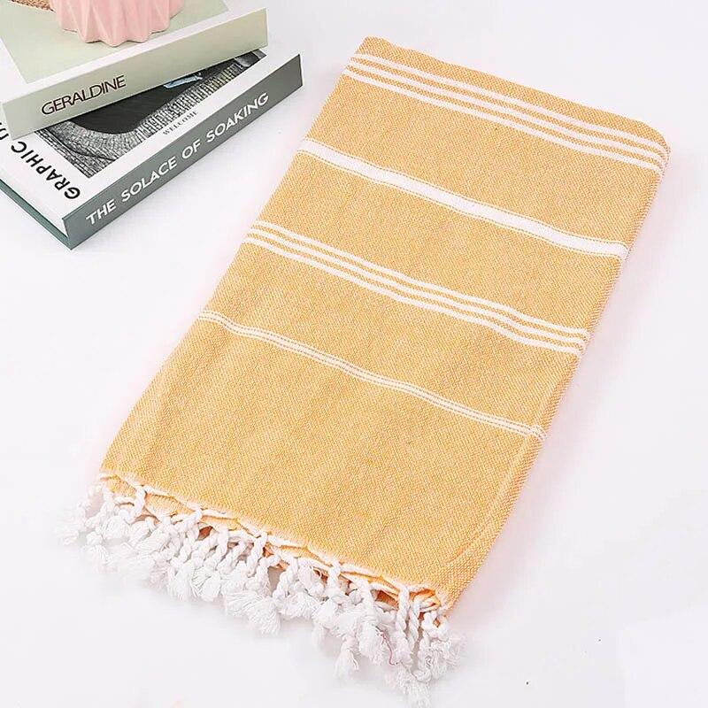 Striped Cotton Sports Bath Towel with Tassels, Travel To Gym, Camping, Sauna, Beach, Swimming Pool Blanket, Absorbent Beach Towel