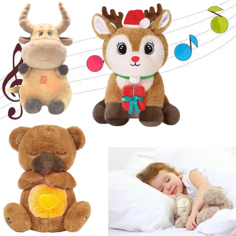 Anxiety Relief Plush Toy Cow Christmas Deer Bear Breathing Musical Soothing Doll