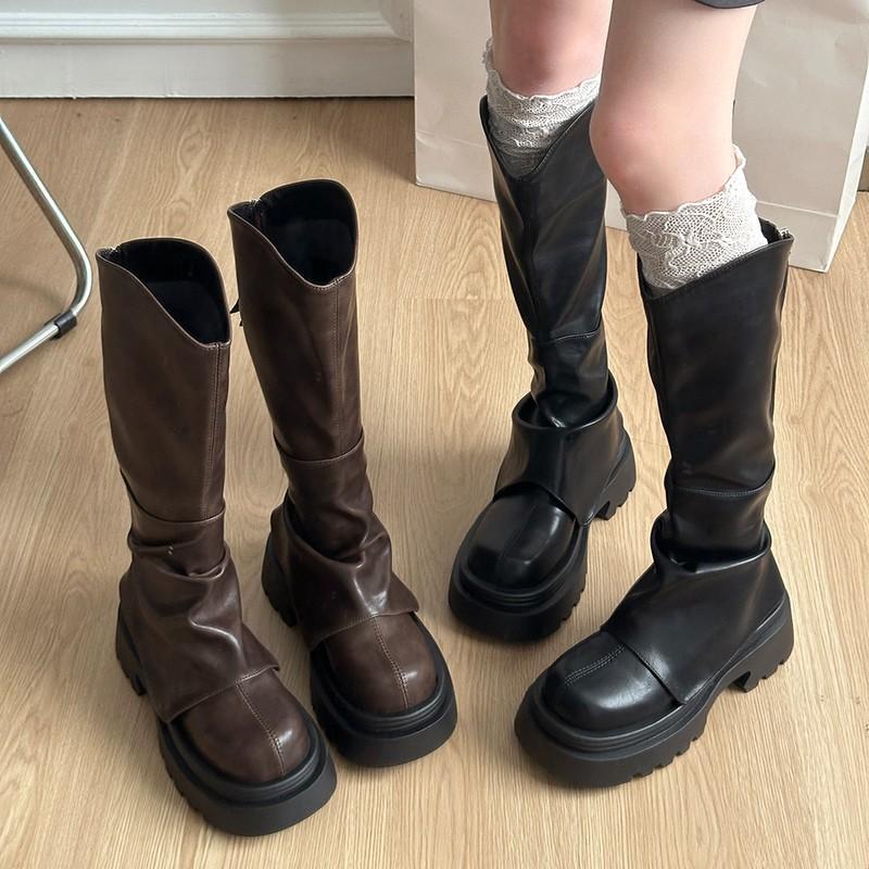 Thick-soled boots children's 2025 new autumn and winter thin high boots v-port trouser boots stacking boots knight boots