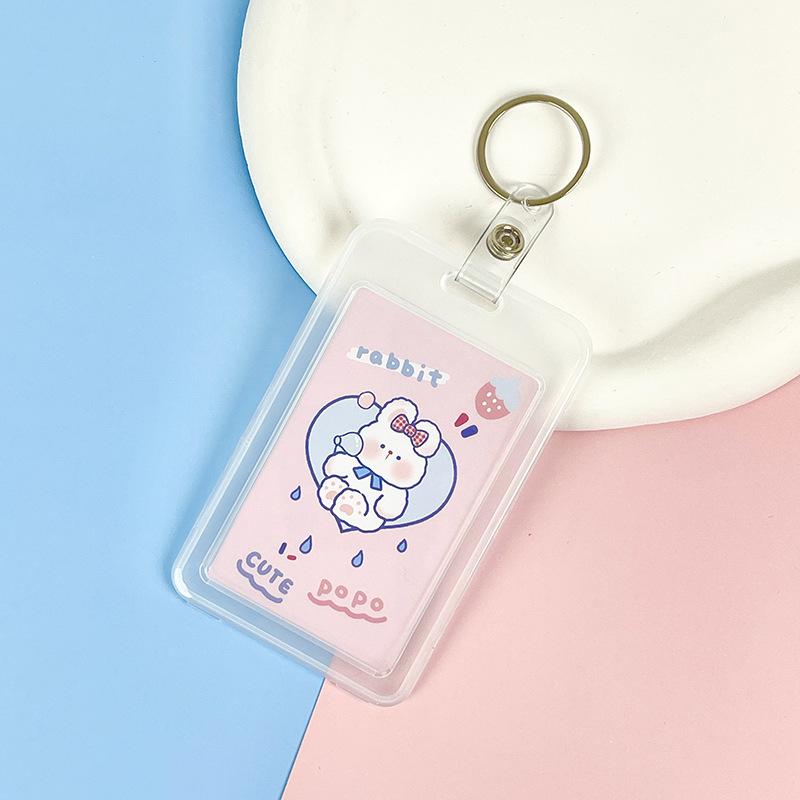 Ins Cute Transparent Lanyard Card Cover Student Bus Cards Case Cartoon Work Card Covers Credit Card Holder Id Holder with Rope