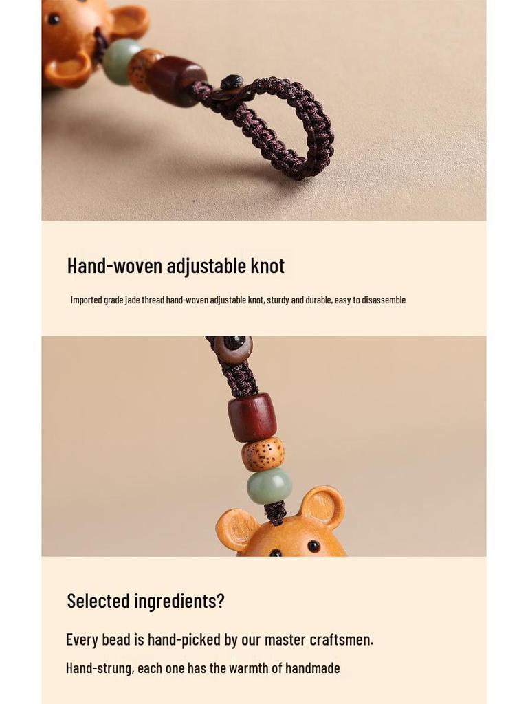 Sandalwood Zodiac Keychain Charm for Men & Women - Cute Mouse Pendant for Keys & Phones