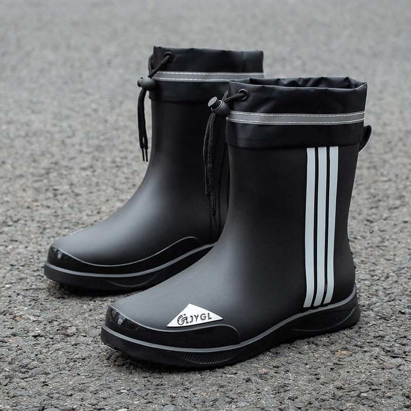 Men Mid-calf Rain Boots Slip-On Waterproof Rubber Rain Shoes Work Mud Boots Durable Non-Slip Boots for Farming Gardening Fishing