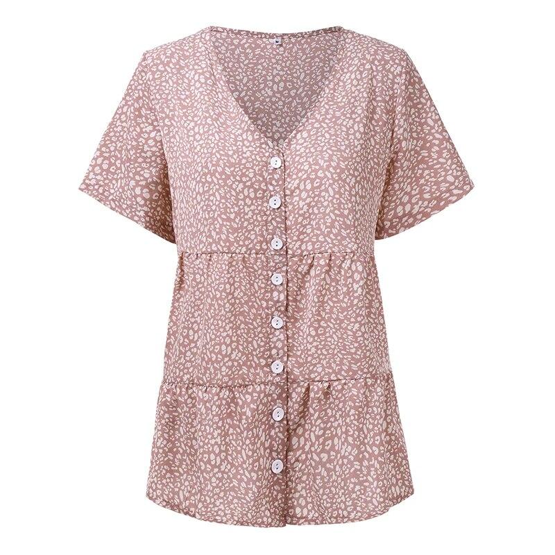 

Женские летние шифоновые рубашки с короткими рукавами с цветочным принтом Рубашки с цветочным принтом Топы с принтом в горошек Удобный дышащий повседневный топ с v-образным вырезом XL