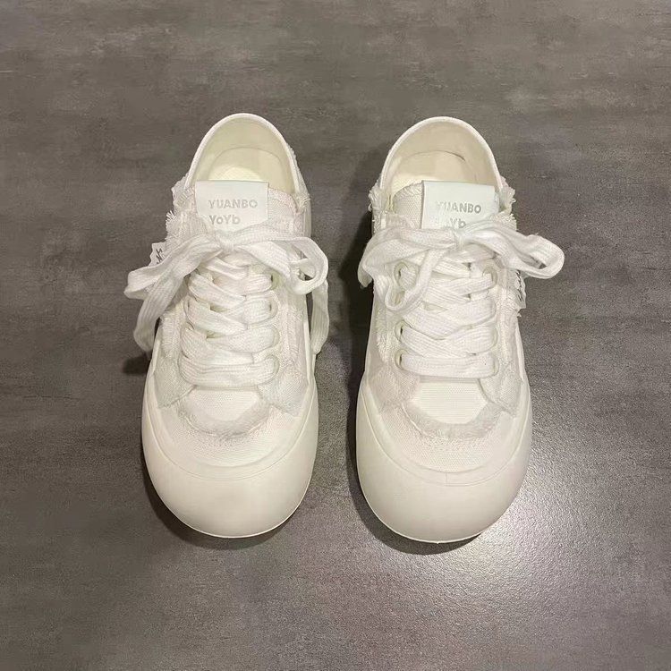 Spring, autumn and summer two wear women's canvas shoes new thick baseplate shoes little white shoes thin breathable bread women