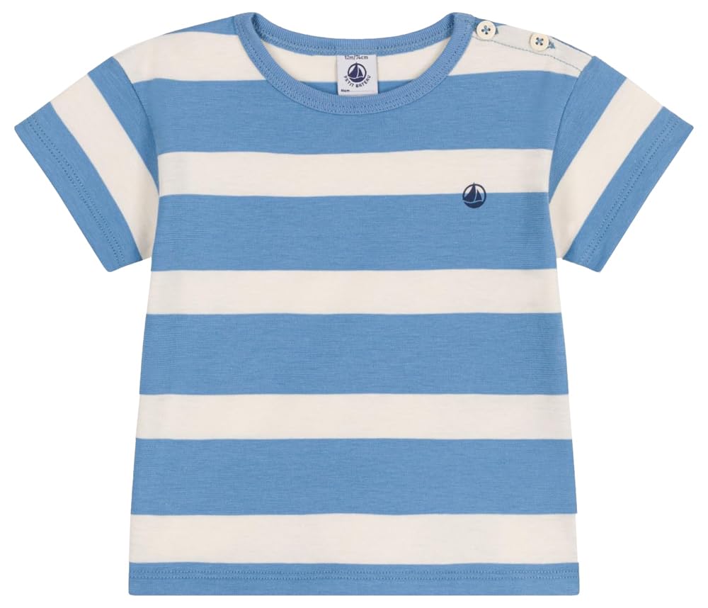 

Petit Bateau Short Sleeve A0CWG White 12 Months 74cm T-Shirt Blue/Milky