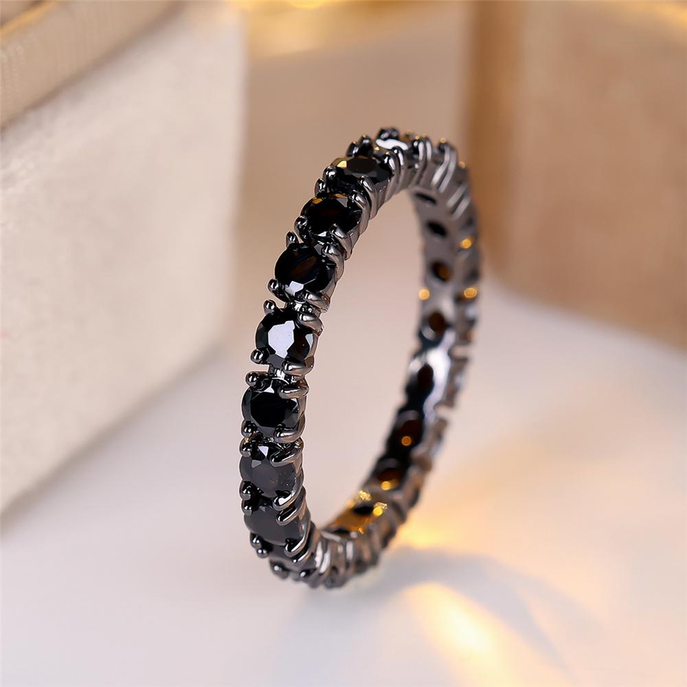 Female Black Round Zircon Stone Wedding Jewelry Promise Love Engagement Rings For Women