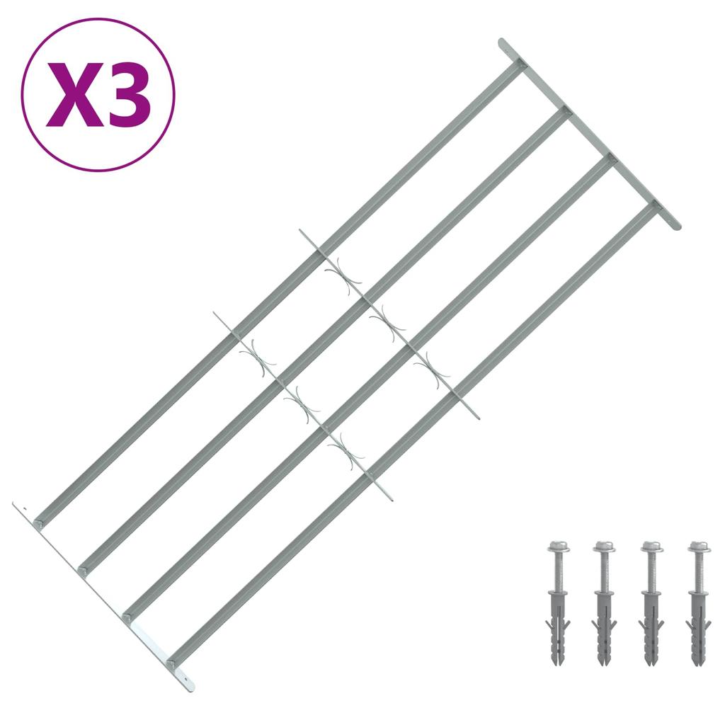Window Security Grille with 4 Horizontal Bars 3 pcs